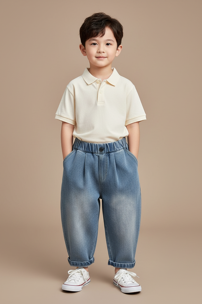 Pantalon Baggy Garçon Bleu Taille Élastique Denim - Jean