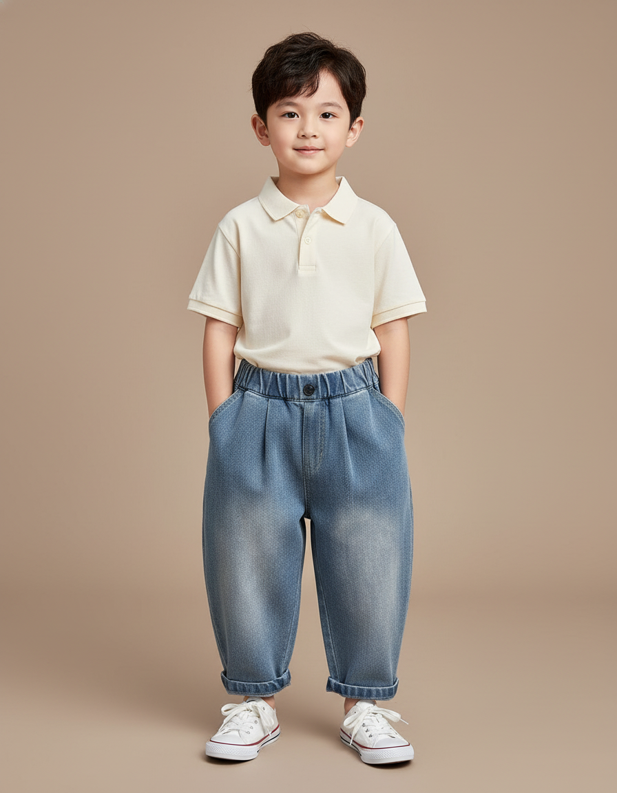 Pantalon Baggy Garçon Bleu Taille Élastique Denim - Jean