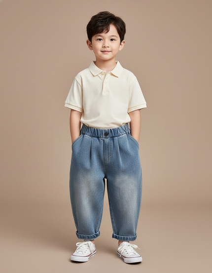 Pantalon Baggy Garçon Bleu Taille Élastique Denim - Jean