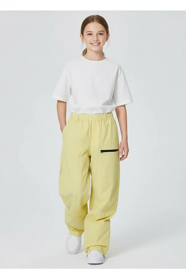 Pantalon Baggy Jaune Clair Ample Décontracté Fille - Polyester