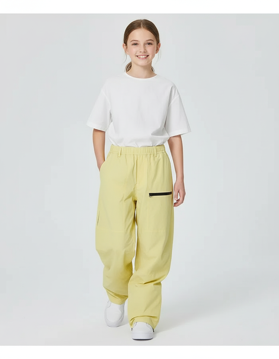 Pantalon Baggy Jaune Clair Ample Décontracté Fille - Polyester