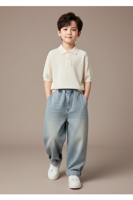Pantalon Baggy Jean Bleu Délavé Ample Garçon