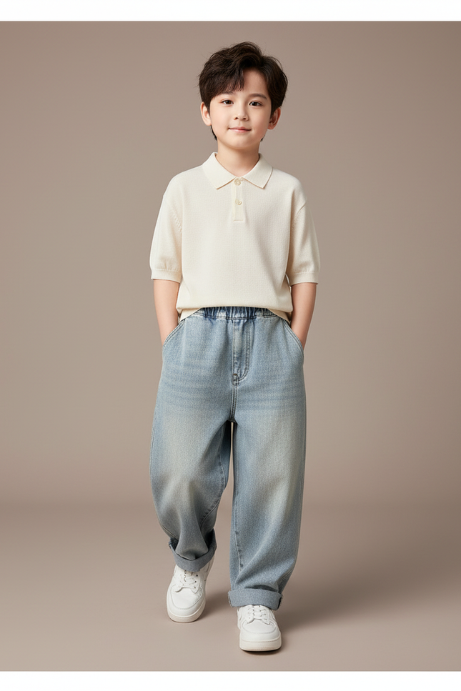 Pantalon Baggy Jean Bleu Délavé Ample Garçon