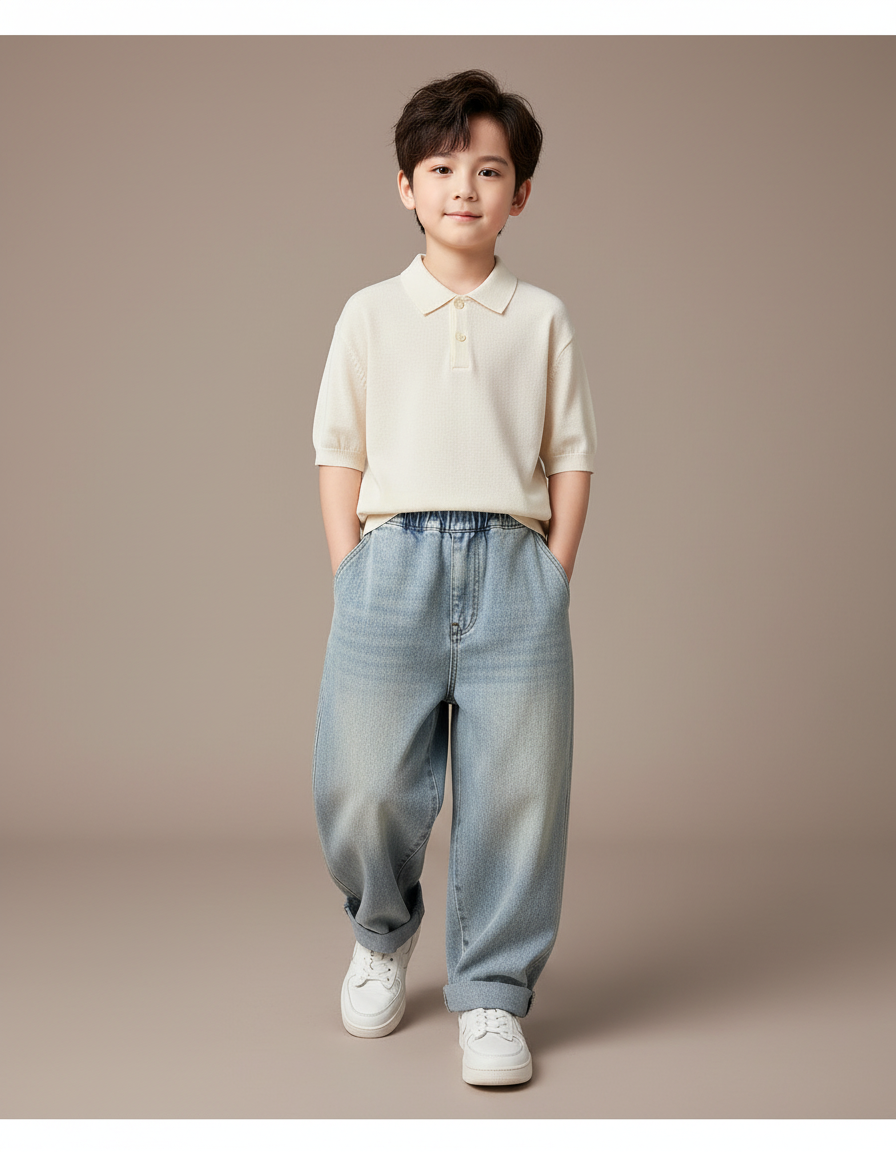 Pantalon Baggy Jean Bleu Délavé Ample Garçon