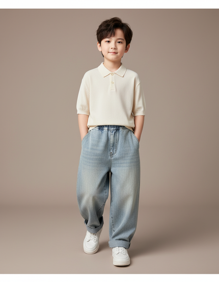 Pantalon Baggy Jean Bleu Délavé Ample Garçon