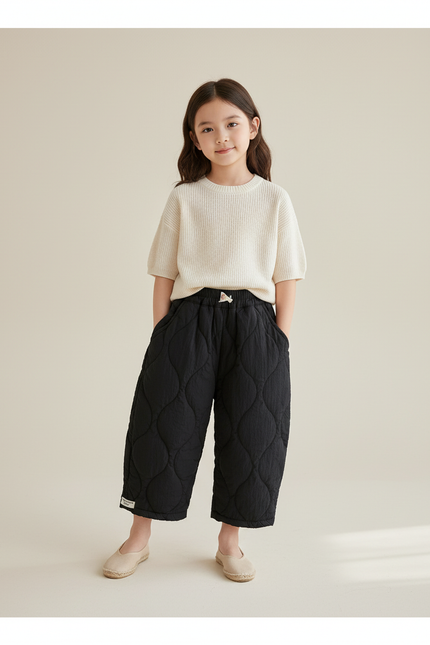 Pantalon Baggy Matelassé Noir Ample Hiver Enfant - Molleton