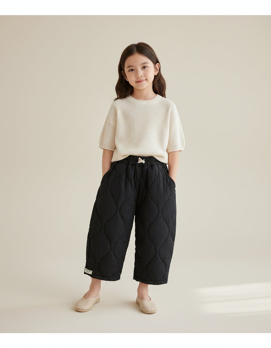 Pantalon Baggy Matelassé Noir Ample Hiver Enfant - Molleton