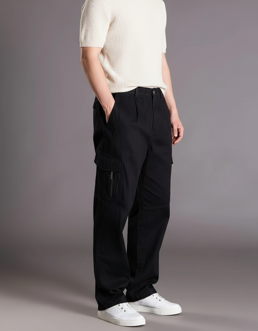 Pantalon Baggy Noir Coton Cargo Ample Homme