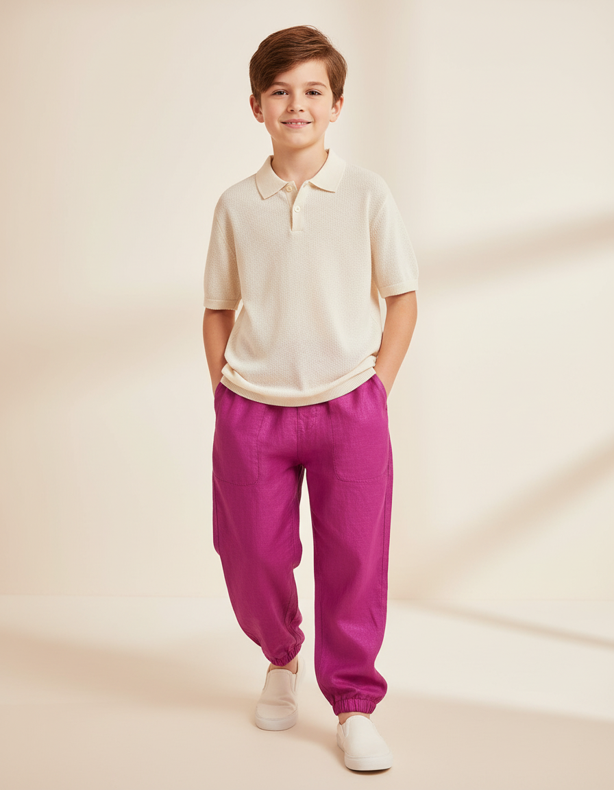 Pantalon Baggy Fuchsia Lin Ample Décontracté Enfant - Rose