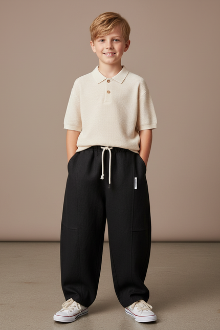 Pantalon Baggy Noir Ample Coton Décontracté Garçon