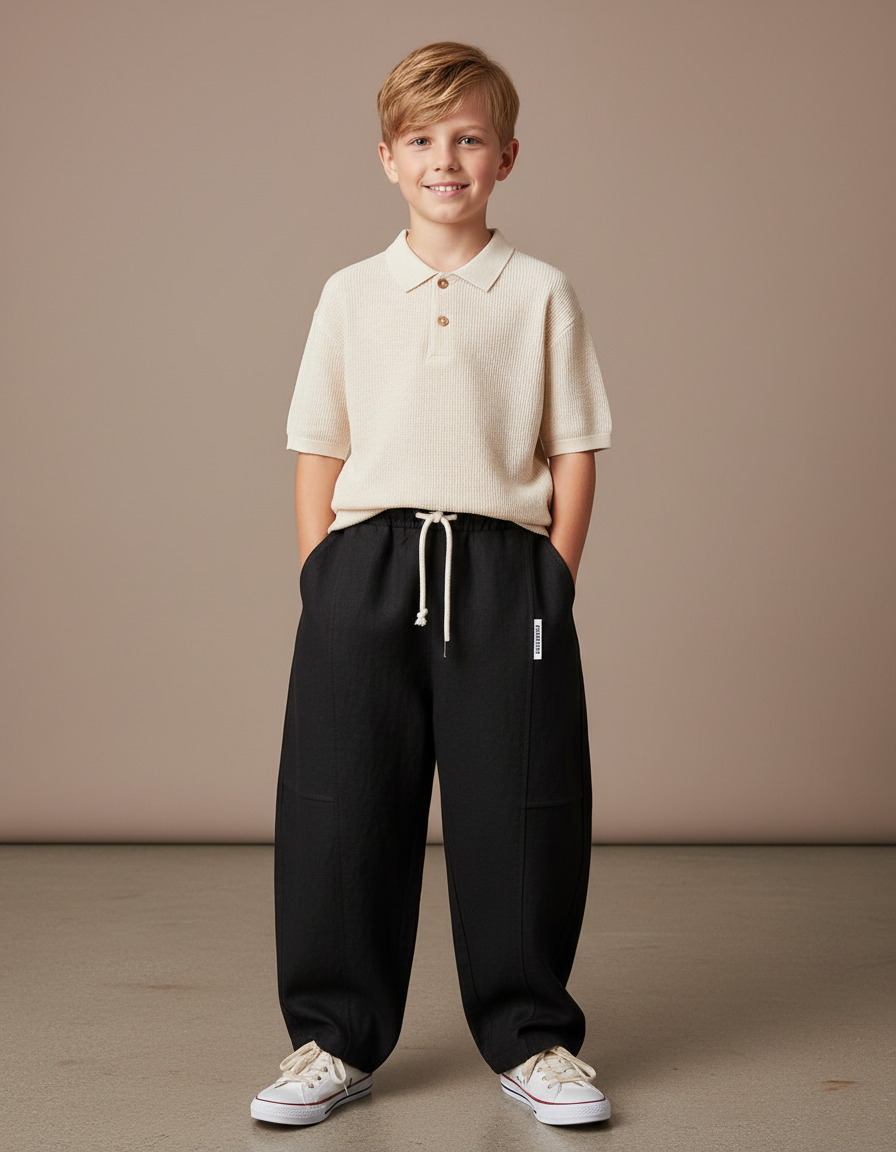 Pantalon Baggy Noir Ample Coton Décontracté Garçon