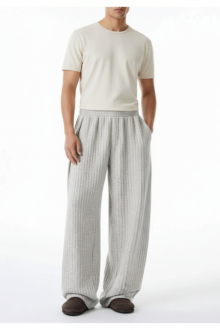 Pantalon Baggy Côtelé Gris Ample Confortable Homme - Maille