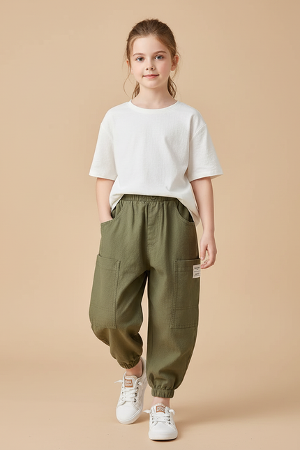 Pantalon Baggy Vert Kaki Coton Ample Unisexe Cargo