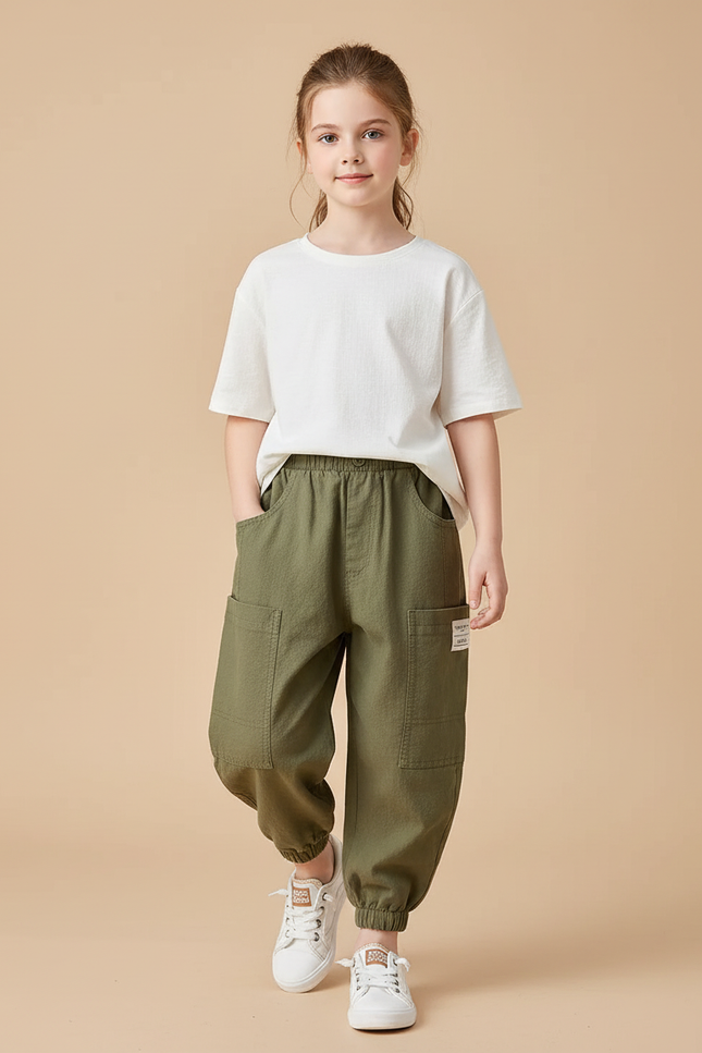 Pantalon Baggy Vert Kaki Coton Ample Unisexe Cargo