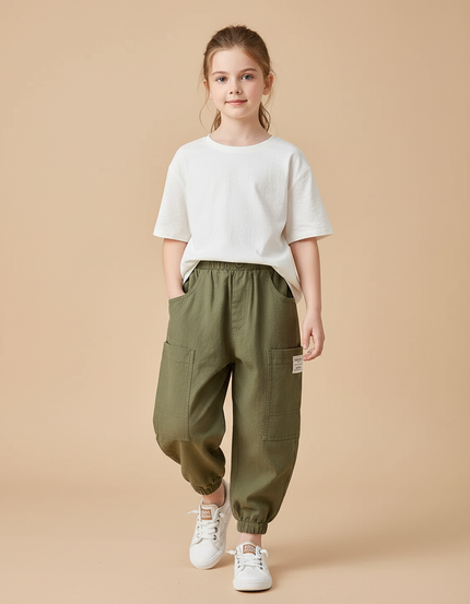 Pantalon Baggy Vert Kaki Coton Ample Unisexe Cargo