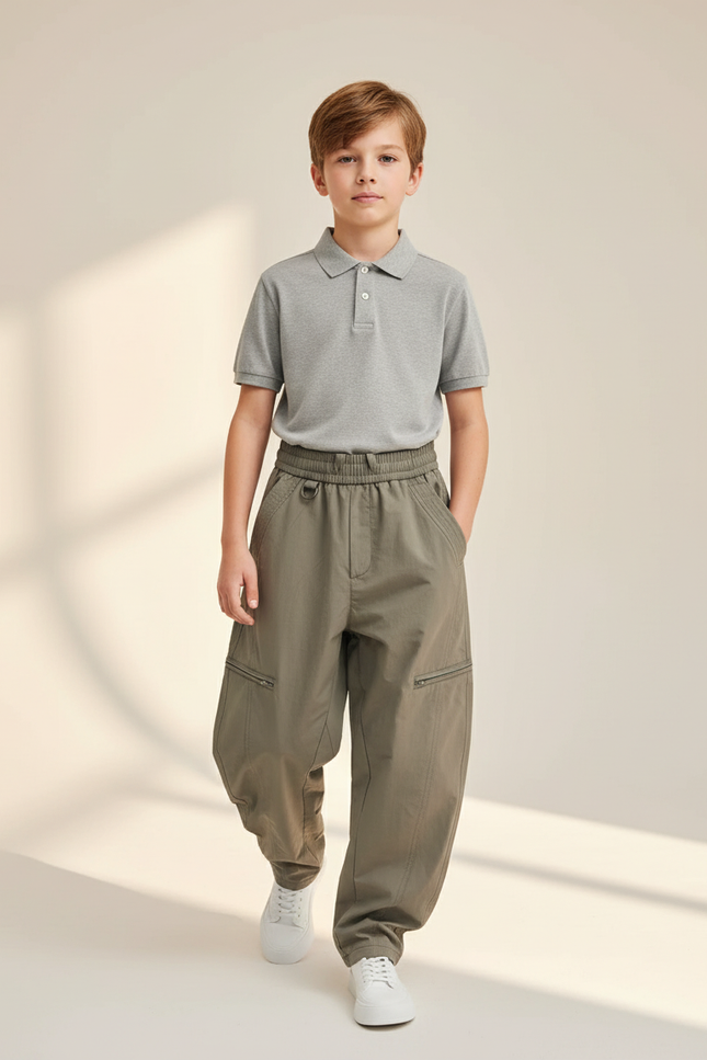 Pantalon Baggy Kaki Cargo Ample Garçon Décontracté - Gabardine