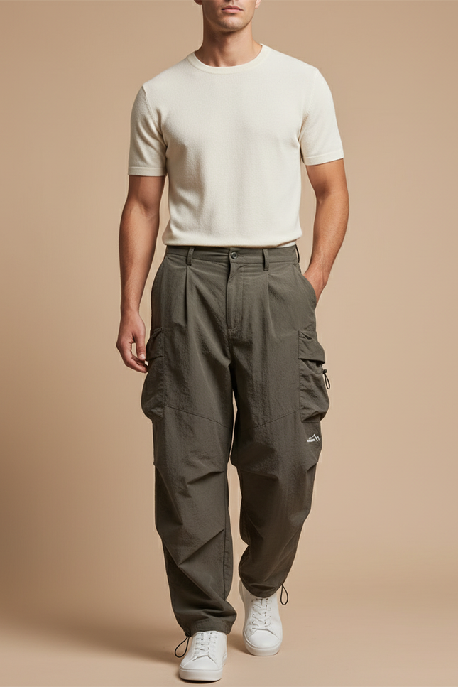 Pantalon Baggy Cargo Kaki Ample Sport Décontracté - Polyester
