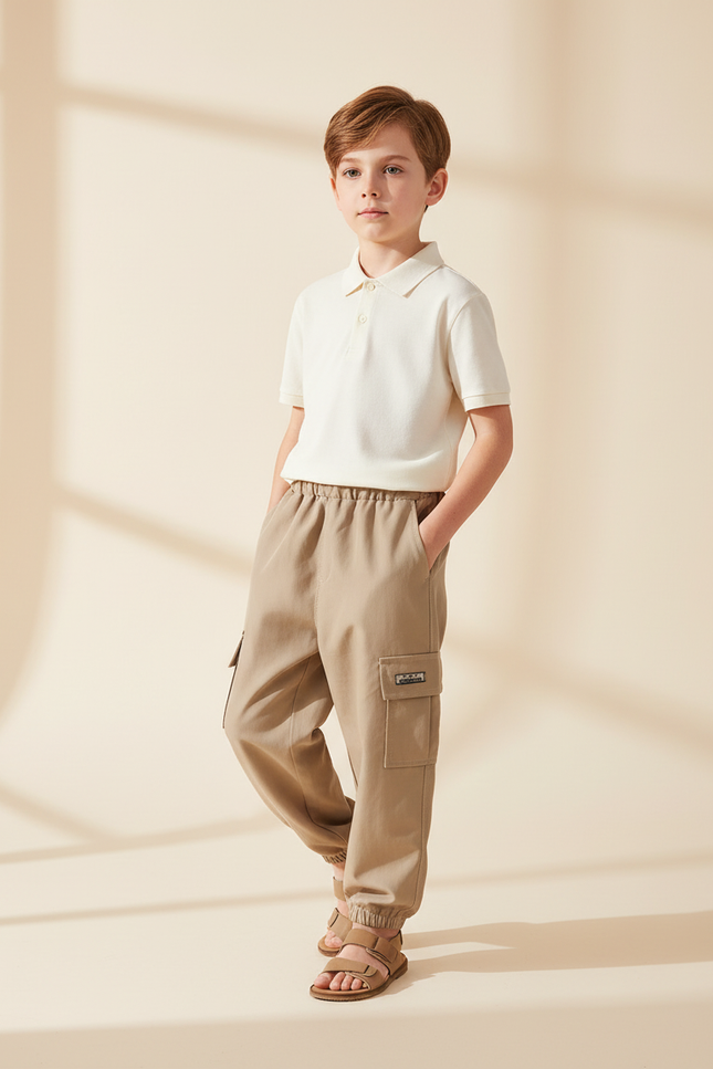 Pantalon Baggy Cargo Beige Décontracté Enfant Coton