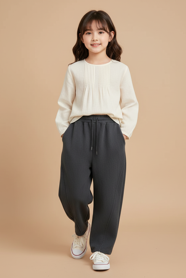 Pantalon Baggy Gris Foncé Ample Cordon Décontracté - Molleton