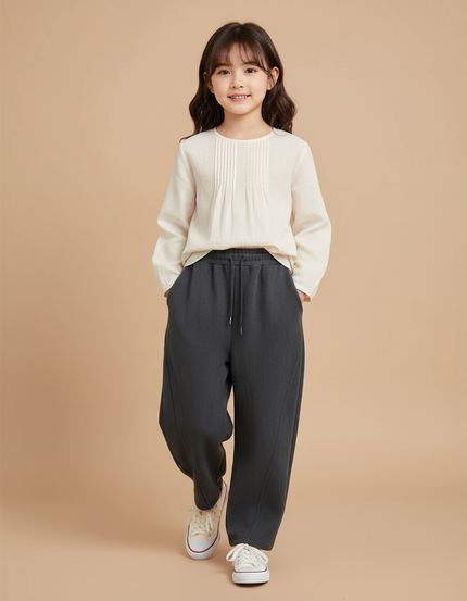 Pantalon Baggy Gris Foncé Ample Cordon Décontracté - Molleton