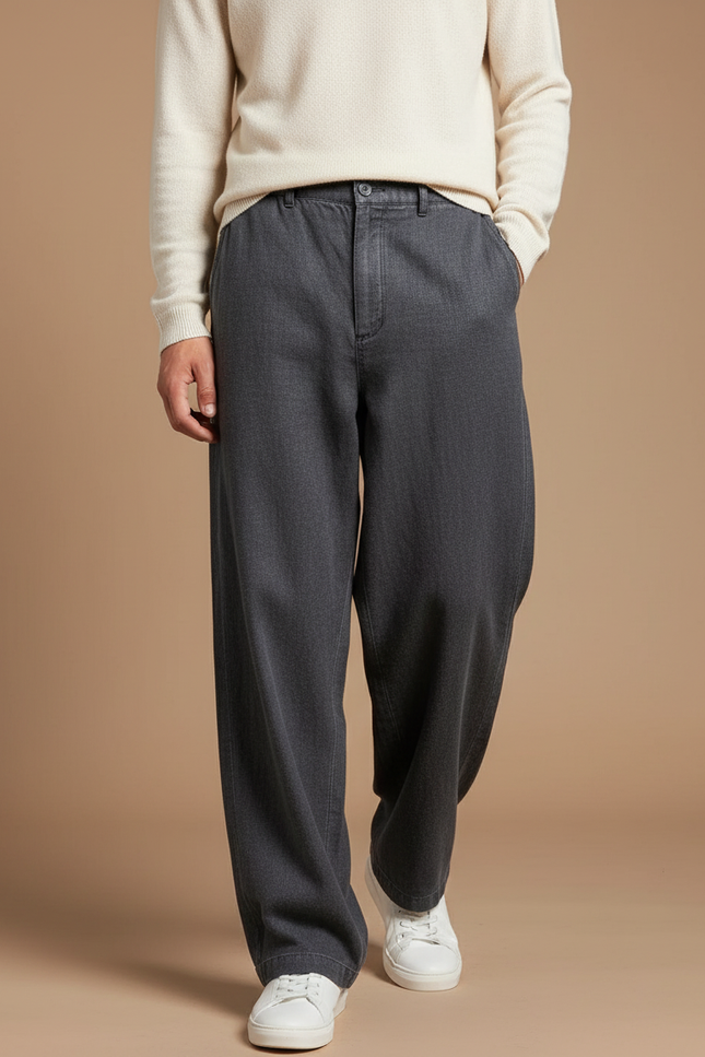 Pantalon Baggy Gris Ample Décontracté Homme Coton - Jean