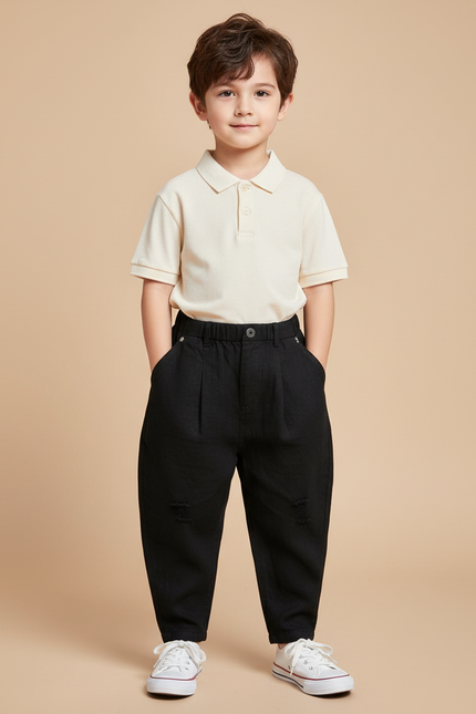 Pantalon Baggy Noir Ample Droit Enfant Décontracté - Jean