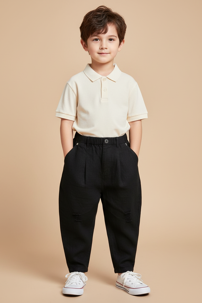 Pantalon Baggy Noir Ample Droit Enfant Décontracté - Jean