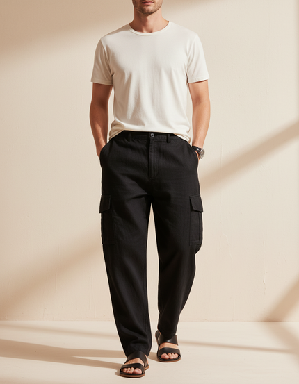 Pantalon Baggy Noir Coton Ample Cargo Homme - Lin