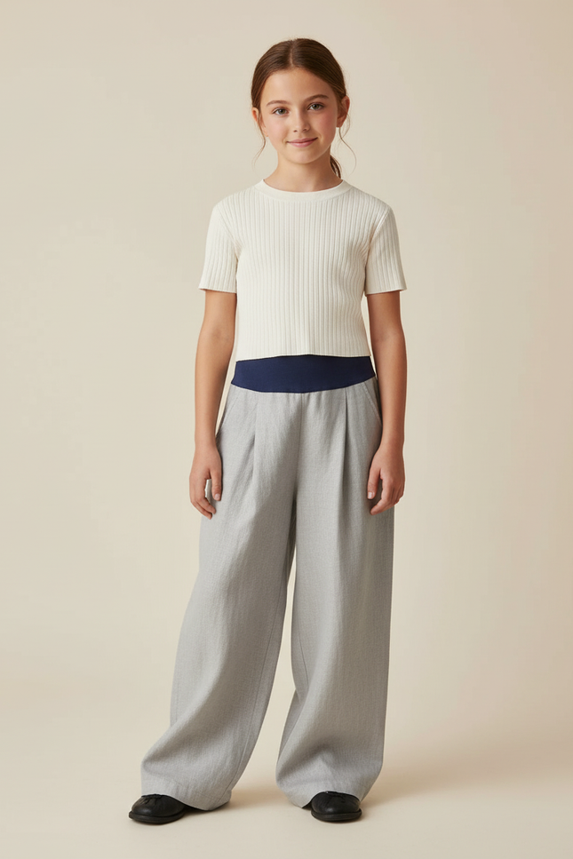 Pantalon Baggy Gris Clair Ample Plissé Décontracté - Lin