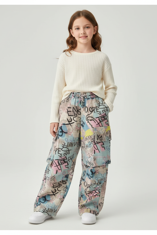 Pantalon Baggy Graffiti Coloré Ample Streetwear Enfant - Multicolore Toile
