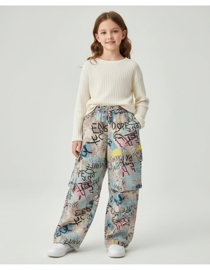 Pantalon Baggy Graffiti Coloré Ample Streetwear Enfant - Multicolore Toile