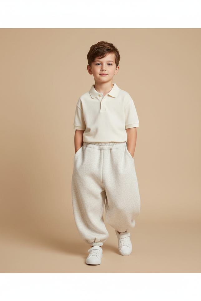 Pantalon Baggy Molletonné Gris Clair Ample Enfant Sport