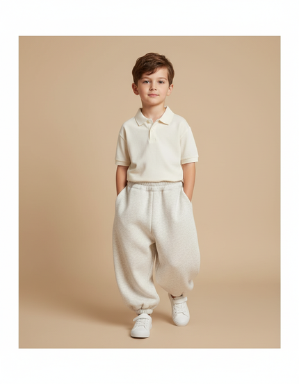 Pantalon Baggy Molletonné Gris Clair Ample Enfant Sport