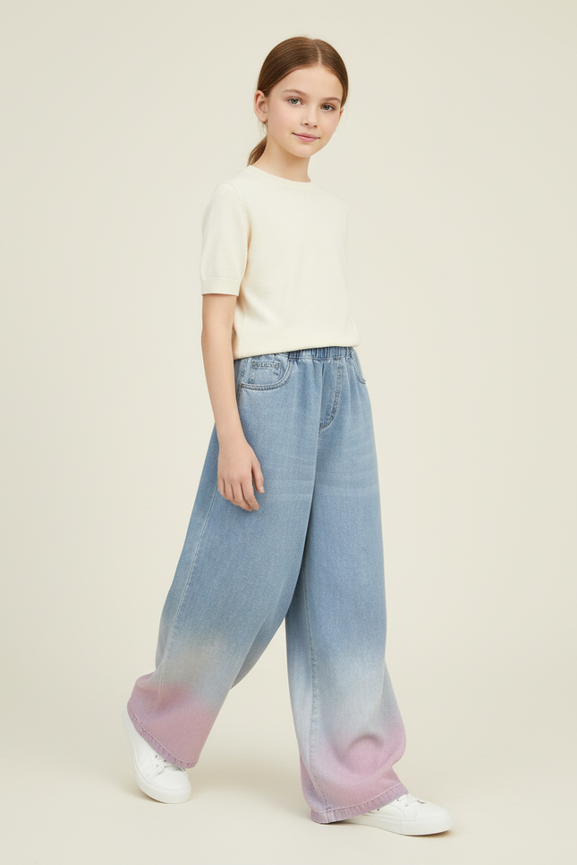 Pantalon Baggy Jean Dégradé Rose Ample Enfant - Multicolore