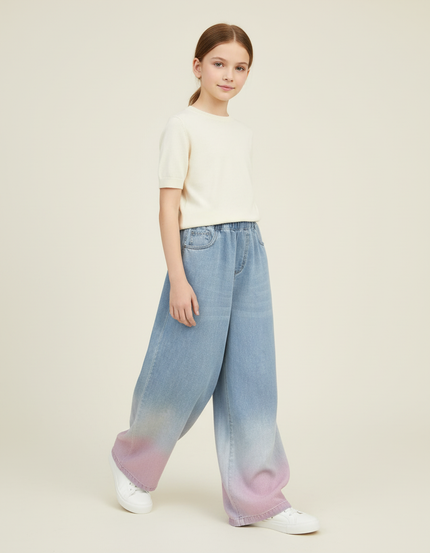 Pantalon Baggy Jean Dégradé Rose Ample Enfant - Multicolore