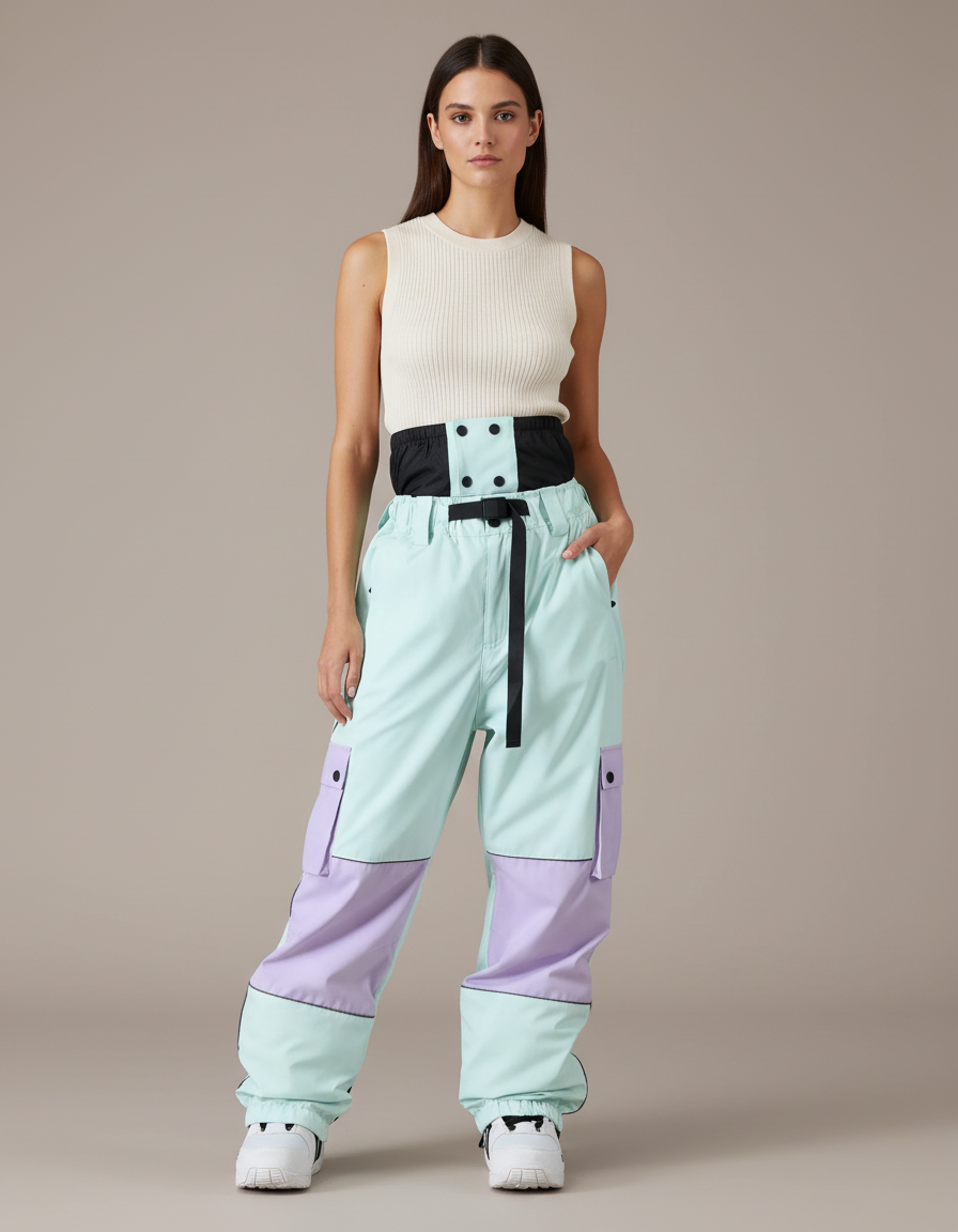 Pantalon Baggy Bicolore Imperméable Ski Neige Femme - Multicolore Polyester