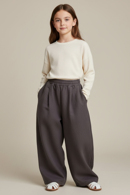 Pantalon Baggy Gris Ample Molleton Enfant Hiver