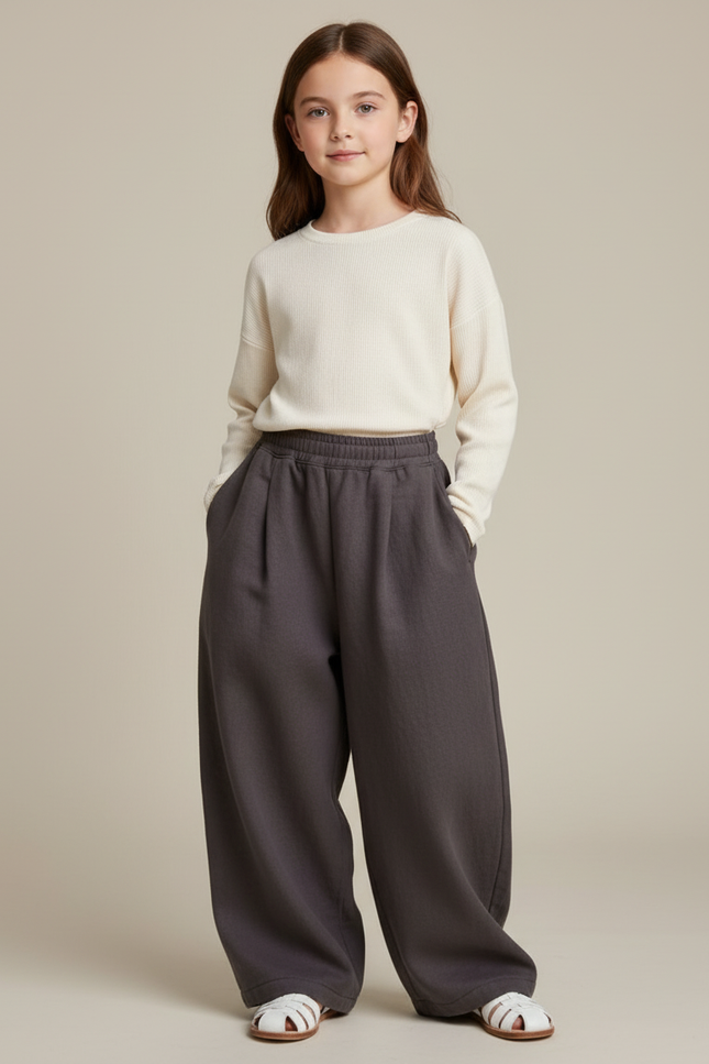 Pantalon Baggy Gris Ample Molleton Enfant Hiver