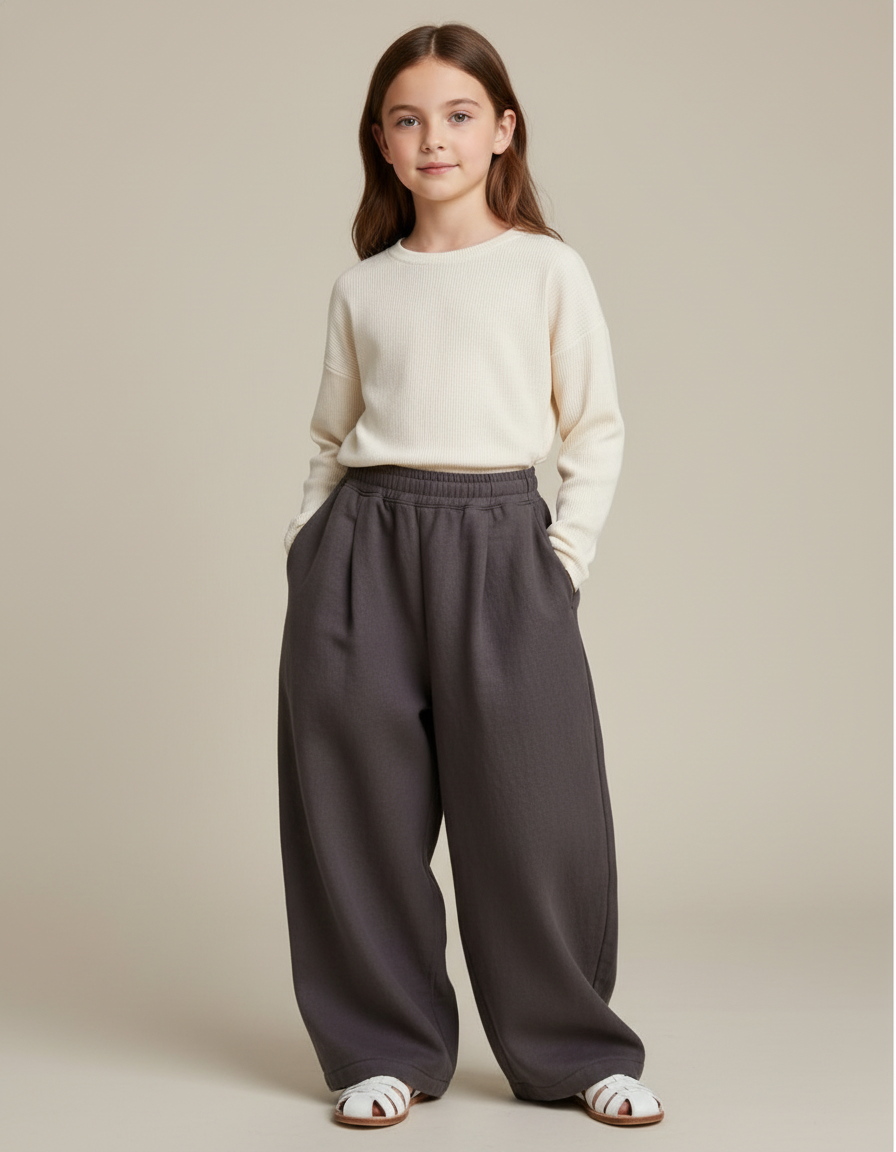 Pantalon Baggy Gris Ample Molleton Enfant Hiver
