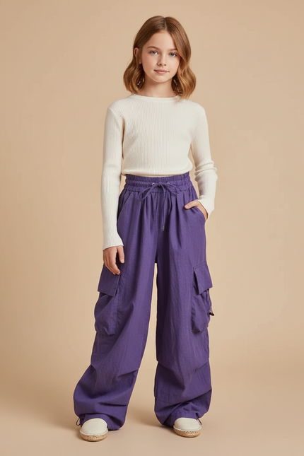 Pantalon Baggy Violet Cargo Ample Confortable Fille - Polyester