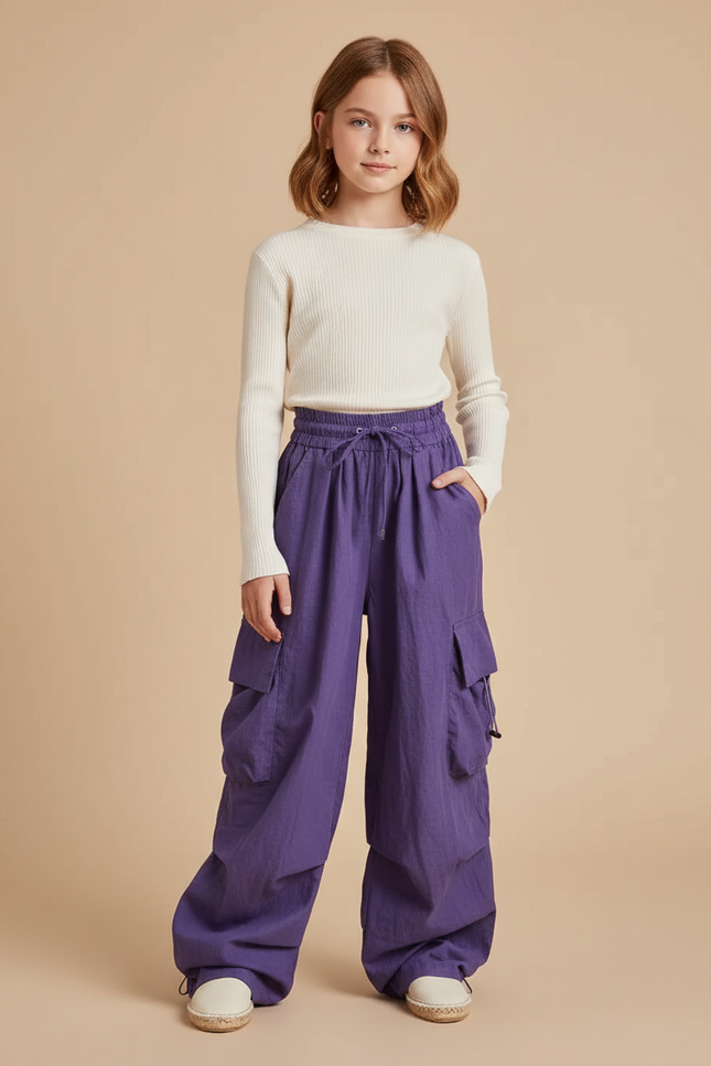 Pantalon Baggy Violet Cargo Ample Confortable Fille - Polyester