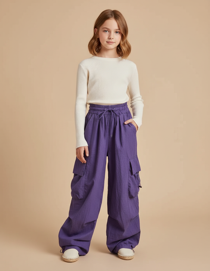 Pantalon Baggy Violet Cargo Ample Confortable Fille - Polyester