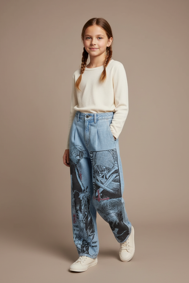 Pantalon Baggy Jean Clair Ample Imprimé Manga Unisexe