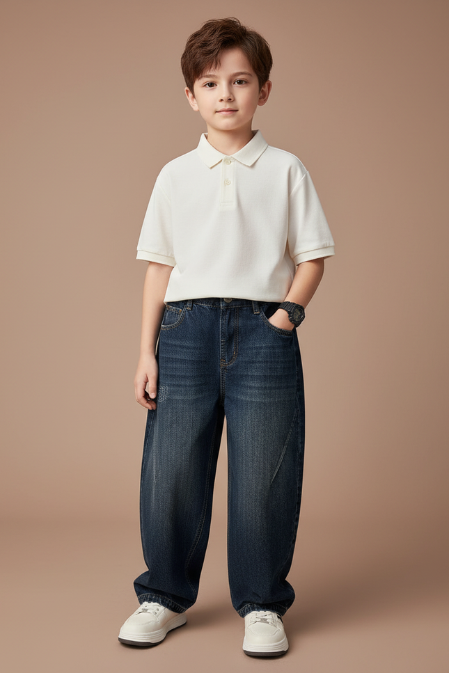 Pantalon Baggy Jean Bleu Foncé Ample Garçon Décontracté - Marine