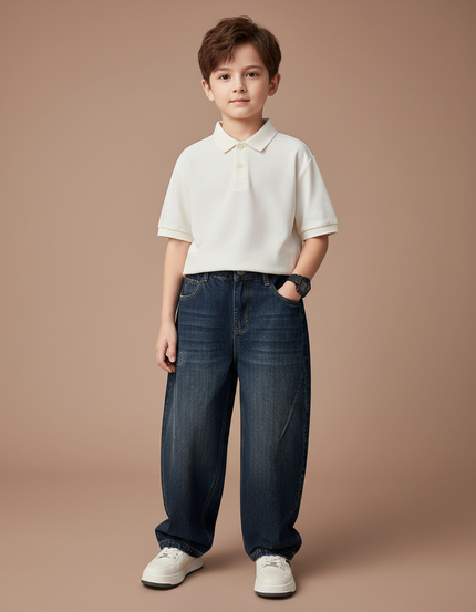 Pantalon Baggy Jean Bleu Foncé Ample Garçon Décontracté - Marine