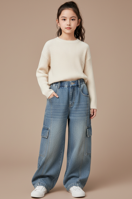 Pantalon Baggy Jean Bleu Enfant Ample Cargo