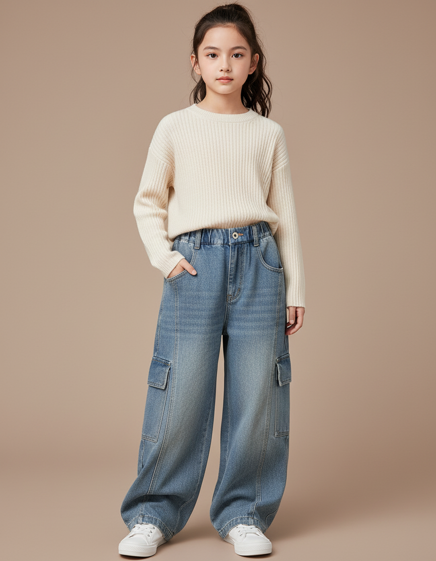 Pantalon Baggy Jean Bleu Enfant Ample Cargo