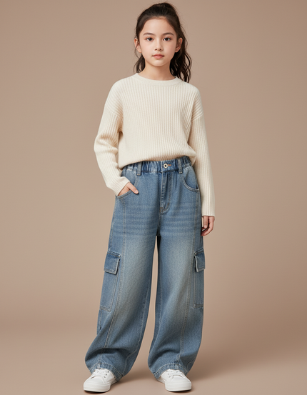 Pantalon Baggy Jean Bleu Enfant Ample Cargo