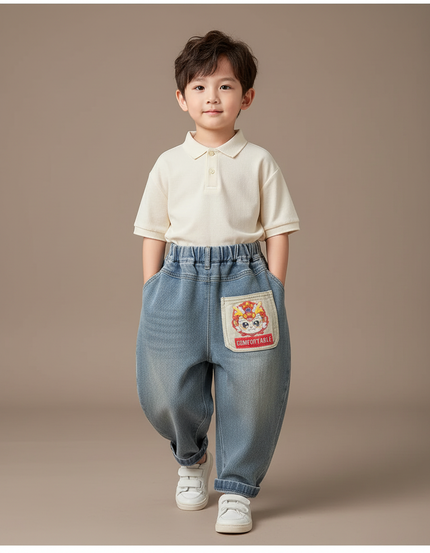 Pantalon Baggy Jean Bleu Ample Enfants Brodé