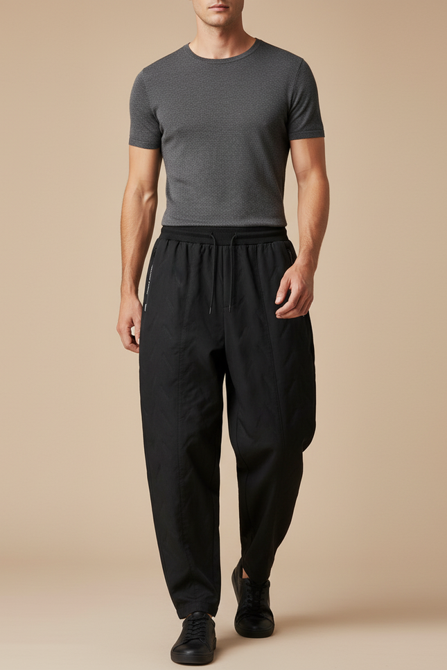Pantalon Baggy Noir Ample Coton Cordon Décontracté